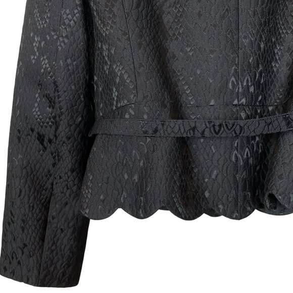 Albert Nipon Snake Print Scalloped Belted Evening Jacket Dark Brown-Black Size 4 - Picture 4 of 9